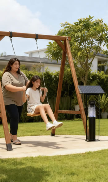 千秋旁加上滅蚊燈,小朋友排隊無喂蚊