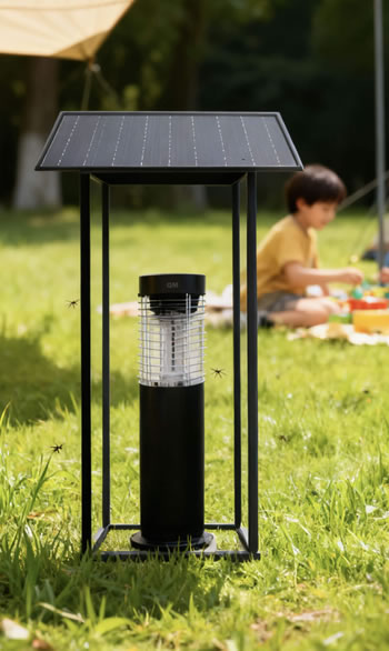 露營場地外國草地上的滅蚊燈